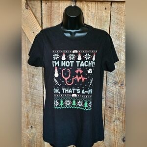 Nurse Christmas Ladies Med Tshirt Cardiac Tachy A-Fib Port & Company Tshirt NWT